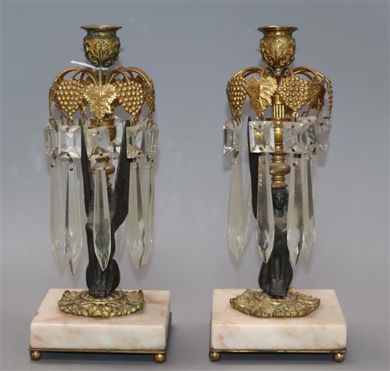 A pair of early Victorian ormolu and onyx lustre candlesticks height 24cm